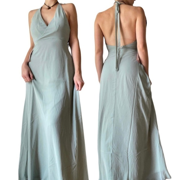Birdy Grey NWT Moni Convertible Halter Back Chiffon Bridesmaid Dress Green XS - Picture 12 of 12